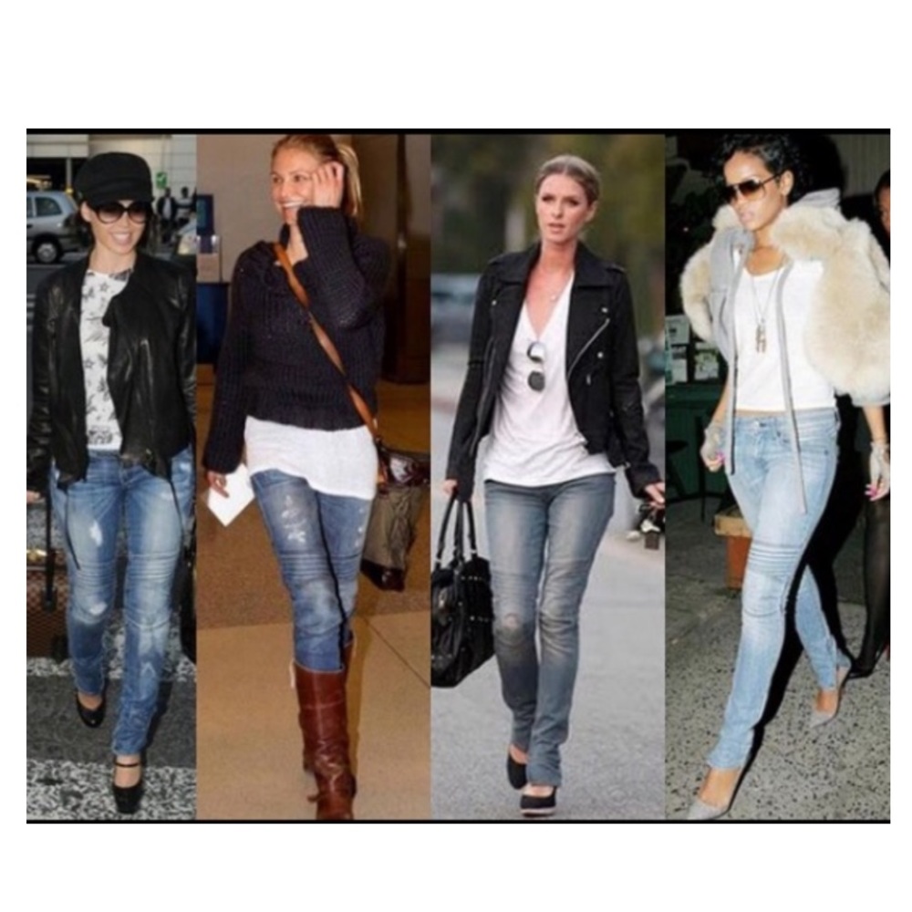 Vintage 1 skinny leg Moto jeans seen on Rihanna